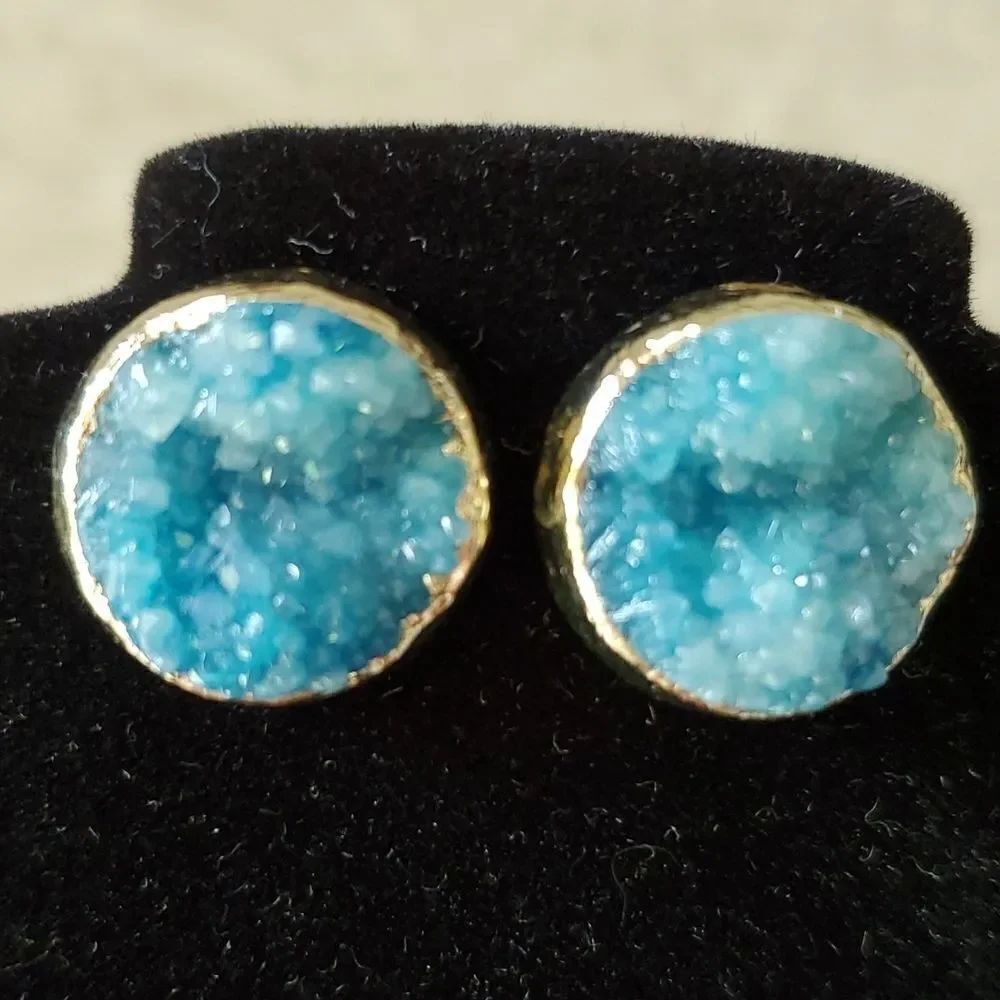 Geode Crystal Stone Stud Earrings Blue